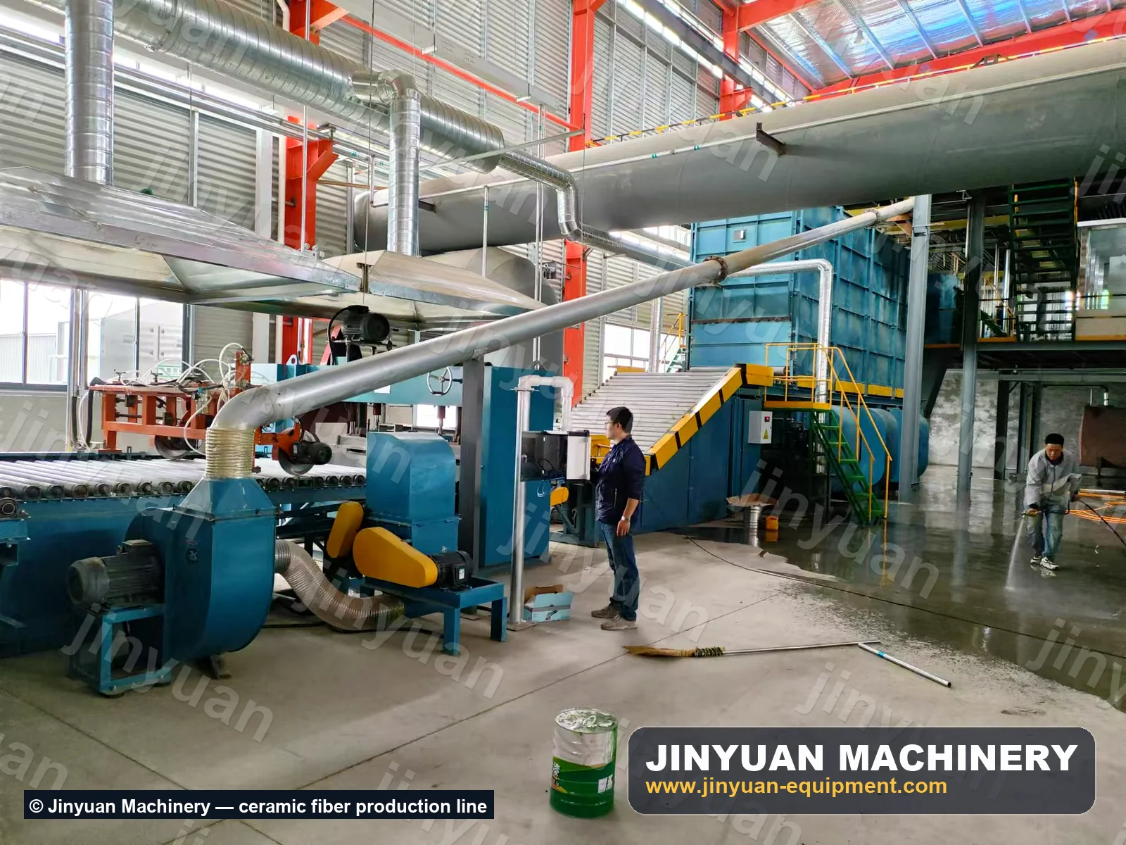 Collection and needling section of a ceramic fiber blanket production line