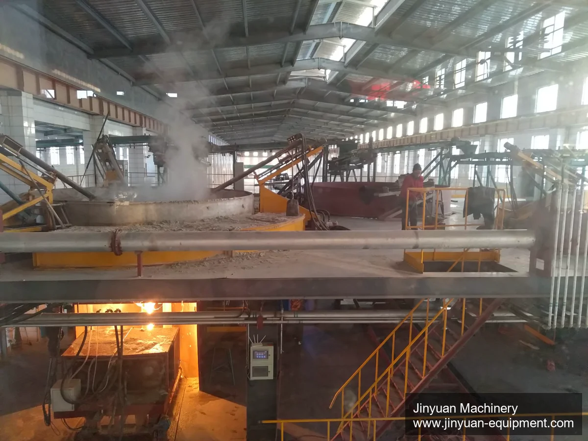 Melting workshop with furnace and spinning machines for ceramic fiber production
