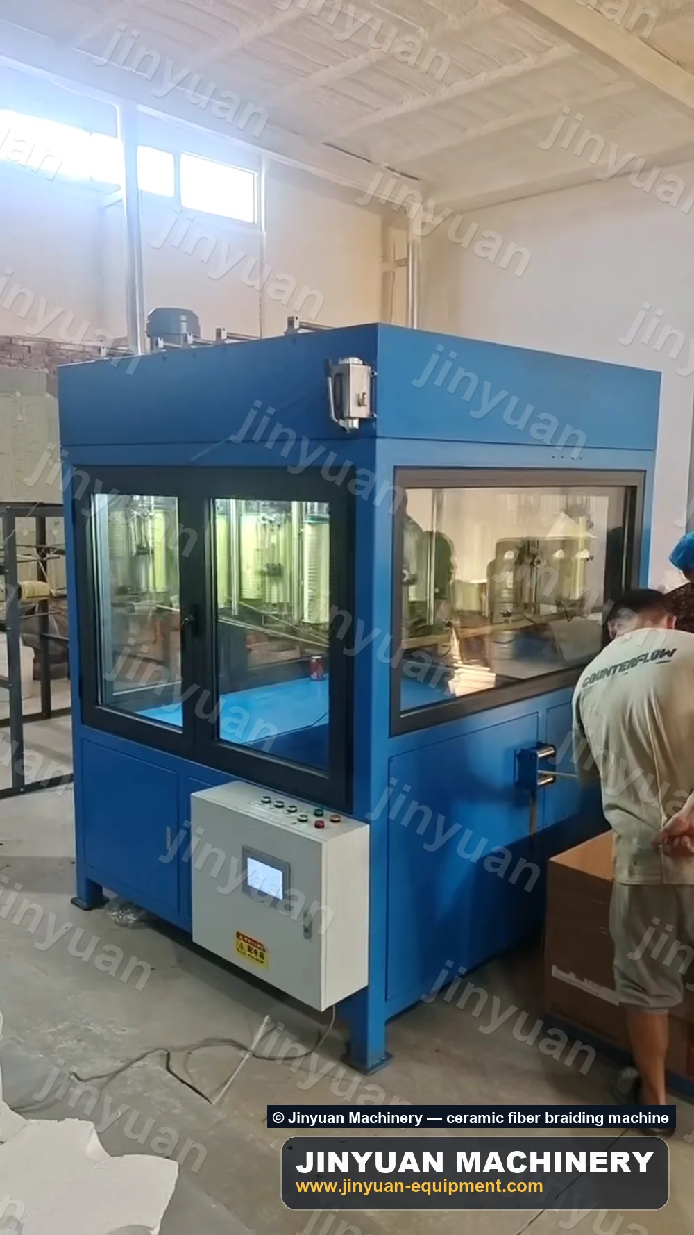 Ceramic fiber braiding machine with toughened glass doors and HMI control panel